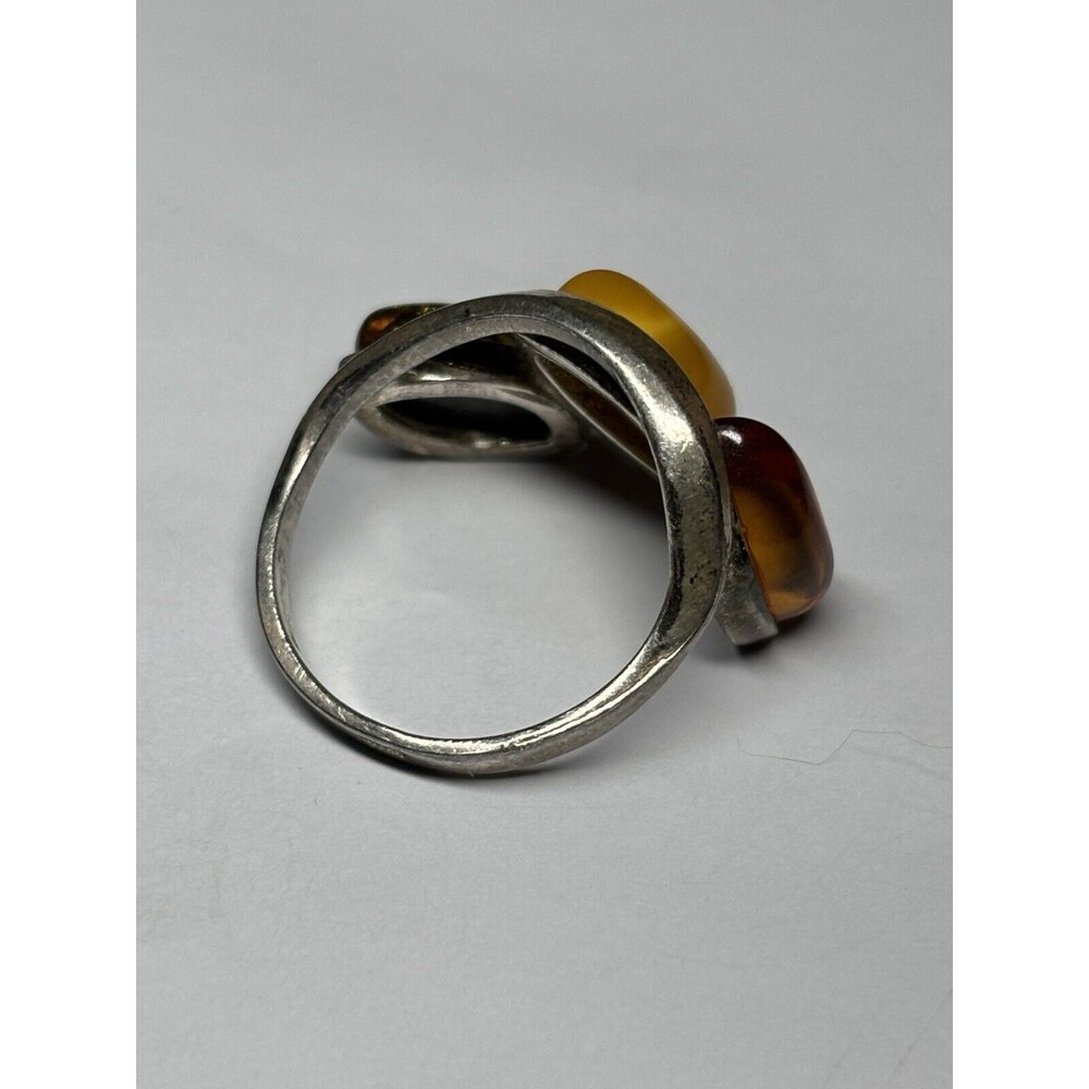 Vintage Sterling Silver 925 Multi-Color Amber Gems Stones Unique Ring Size 6 - Picture 4 of 6